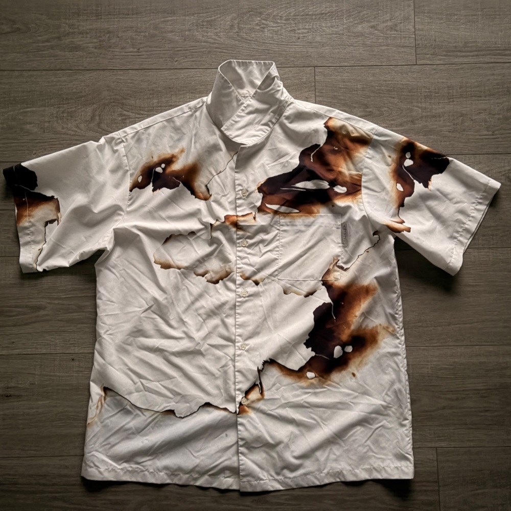 EMPTY REFERENCE MEN’S GRAPHIC BUTTON UP SHIRT SIZE 7 ART DISTRESSED